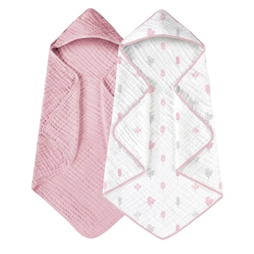 Yoofoss Hooded Baby Towels for Newborn 2 Pack 100% Muslin Cotton Baby Bath Towel with Hood for Babies, Infant, Toddler and Kids, Large 32x32Inch, Soft and Absorbent Newborn Essential