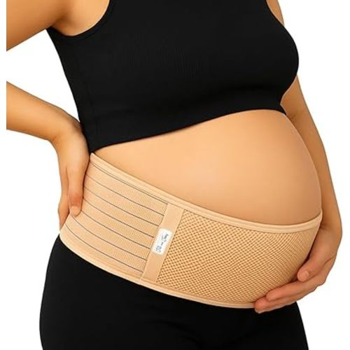 Jill & Joey Maternity Belt - Belly Band for Pregnant Women - Back Brace & Belly Support - Pregnancy Must-Have - Back Pain Relief (Beige, Medium)