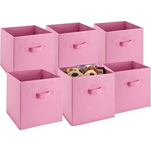Handy Laundry 6-Pack Foldable Cube Storage Bins – Decorative Collapsible Organizer for Shelves, Closets, Underbed, Clothes, or Kids’ Toys (Pink)