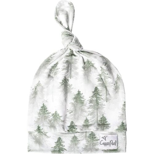 Copper Pearl Baby Beanie Hat Top Knot Stretchy Soft Evergreen