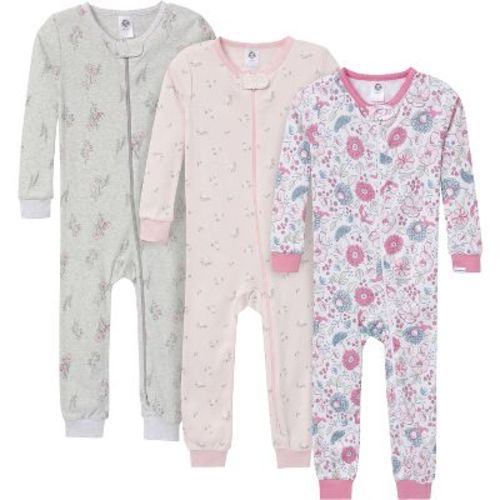 Gerber Baby Girl Snug-Fitting Footless Pajamas, 3 Pack, Hearts, 0-3 Months