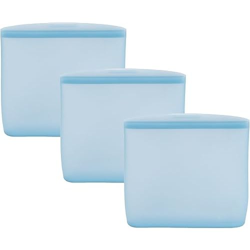 Reusable Silicone Bags (Set of 3) - 100% Food-Grade Silicone Food Storage Containers - Leakproof Reusable Food Storage Bags - Reusable Freezer Bags w/Snack, Sandwich, Quart, & Half Gallon Sizes