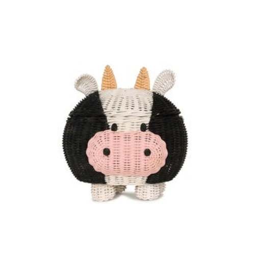 Cow Rattan Storage Basket with Lid Decorative Bin Home Decor Hand Woven Shelf Organizer Cute Handmade Handcrafted Gift