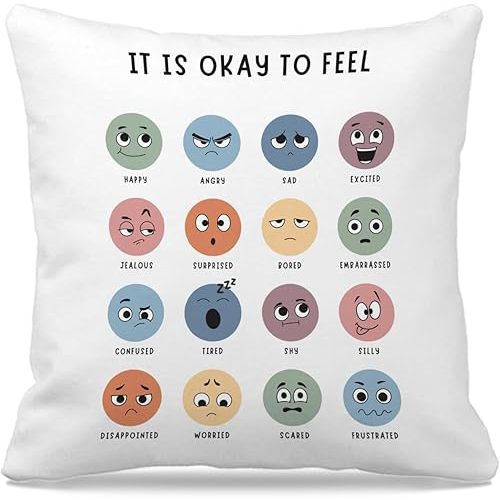 Nogrit Calm Down Corner Supplies Calming Corner Decor Feelings Pillow Cover 18x18 Counseling Office Calm Corner Must Haves, School Counselor Gifts Mental Health Decor for Therapy Office Gifts