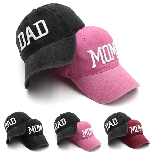 homeSlik Mom and Dad Hats New Mom Gifts Embroidered Hats for Men Women Adjustable Baseball Cap New Parents Gifts for Couples