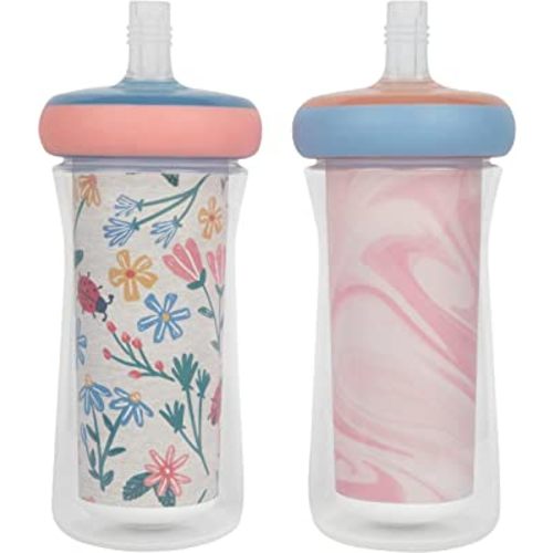 The First Years Insulated Straw Cups for Toddlers 2pk – Ladybug & Marbled – Pink & Blue
