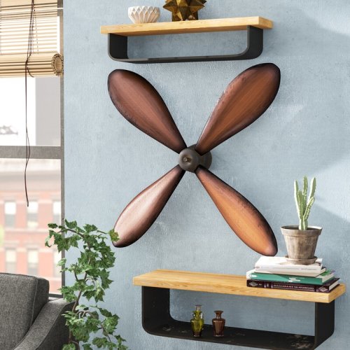 Williston Forge Dayina Metal 4 Blade Airplane Propeller Dark Brown Wall Decor with Aviation Detailing & Reviews | Wayfair