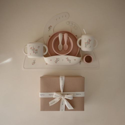 Mushie Deluxe Feeding Kit (pink Flowers/blush)