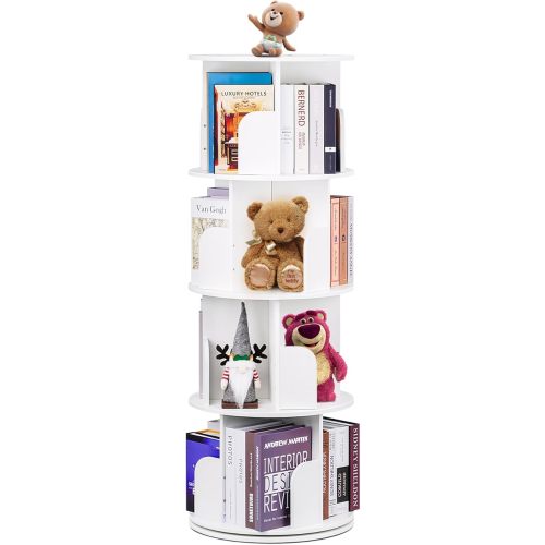 2025 New 4 Tier Rotating Bookshelf kids, Small Corner Bookshelf for Small Space, 360 Display Floor Standing Bookcase Storage Rack, Wood Narrow Book Shelf Organizer for Home Office,Bedroom, Living Room