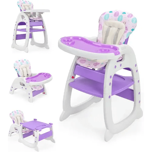 SANDINRAYLI Baby High Chair,3 in 1 Toddler High Chair with 3-Position, Plastic Space Saver Convertible High Chair, Convertible High Chair with Adjustable Tray, Feeding Chair for Toddlers 1-3, Purple