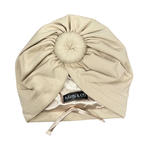 Adjustable Satin Lined Turban-Beige