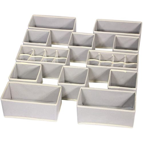 Set of 12 Foldable Drawer Organizer Dividers Cloth Storage Box Closet Dresser Organizer Cube Fabric Containers Basket Bins for Underwear Bras Socks Panties Lingeries Nursery Baby Clothes Grey NN246