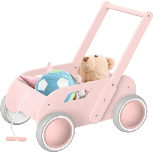 2025 HOMEKOL Wooden Baby Walker,Baby Push Walker, Adjustable Speed Baby Walker for Boys and Girls, Baby Activity Center, Gift for Birthday, Christmas and New Year Nature Pink