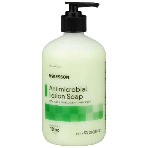 McKesson Antimicrobial Lotion Hand Soap with Aloe, Pump Bottle, 18 oz, 1 ct | Herbal Scent, Medical-Grade Soap