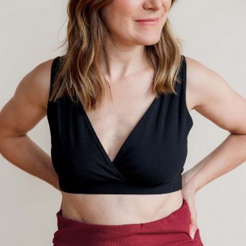 Of An Origin Organic Cotton Stretch Cross Front Nursing Bralette, Original Colors (Black, Large)