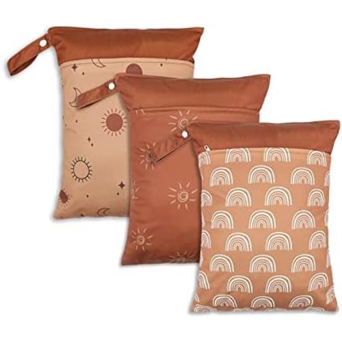 3 Pack Wet Dry Bags for Baby Diapers&Breast Pump Parts, Waterproof Reusable Wet Bag with Two Zippered Pockets & Handle, Beach Pool Gym Bag Stroller Yoga Toiletries Daycare Organizer, 11.8" x 15.7"