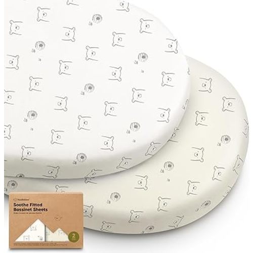 2-Pack Organic Bassinet Sheets for Girls, Boys - 100% Cotton Bassinet Mattress Sheets Compatible with Halo Bassinest Swivel Sleeper, Graco, Baby Delight, Chicco, Fitted Bassinet Sheets (Bumble Bear)