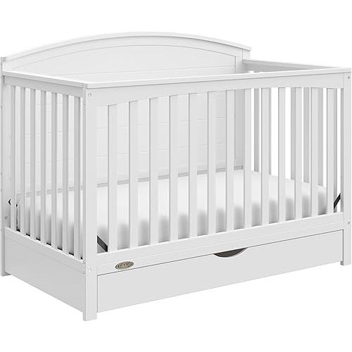 Graco Bellwood 5-in-1 Convertible Crib with Drawer (White) - GREENGUARD Gold Certified, Full-Size Storage Drawer, Converts to Toddler Bed and Full-Size Bed