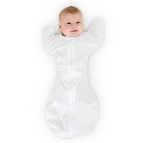 SwaddleDesigns Transitional Swaddle Sack Wearable Blanket - Sterling Polka Dots on White, Size: 3-6M