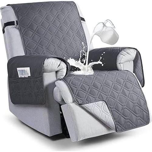 VANSOFY 100% Waterproof Recliner Chair Covers, Recliner Cover Non-Slip Dog Chair Cover Furniture Protector Washable Slipcover with Pocket, Elastic Straps for Pets, Dogs(Dark Gray, 23.6")