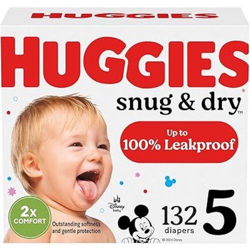 Huggies Size 5 Diapers, Snug & Dry Baby Diapers, Size 5 (27+ lbs), 132 Count, Packaging May Vary