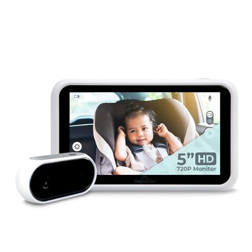 Tiny Traveler Baby Monitor - Tiny Basic Kit (TT002) - Baby Car Monitor Camera with Sound, Auto Night Vision HD 720p 5" Touchscreen LCD Monitor, Rear Facing Car Seat Camera, White