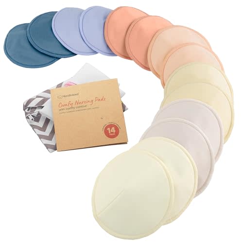 Organic Nursing Pads - 14 Washable Viscose Derived from Bamboo Breastfeeding Pads, Wash Bag, Reusable Breast Pads for Breastfeeding, Nipple Pads for Breastfeeding Essentials (Sweetheart, L 4.8")