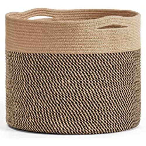 Goodpick Large Cotton Rope Basket 15.8"x15.8"x13.8"-Baby Laundry Basket Woven Blanket Basket Nursery Bin, Jute