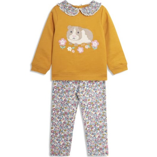 Guinea Pig Appliqué Cotton Graphic Sweatshirt & Floral Leggings Set, 6-12M