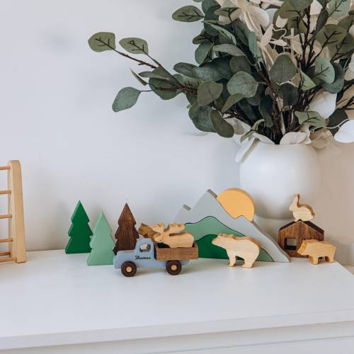 Woodland Toy Set Building Blocks Mountain Kids Baby Boy Gift Montessori Toys For Toddlers Wooden Fidget Toys First Christmas PS1111