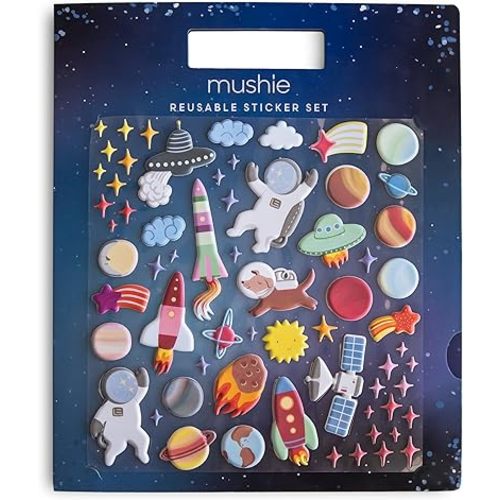 mushie Reusable Sticker Book Set (Space) | 100+ Removable Puffy Stickers | Arts & Crafts Activity for Kids | Ages 3+