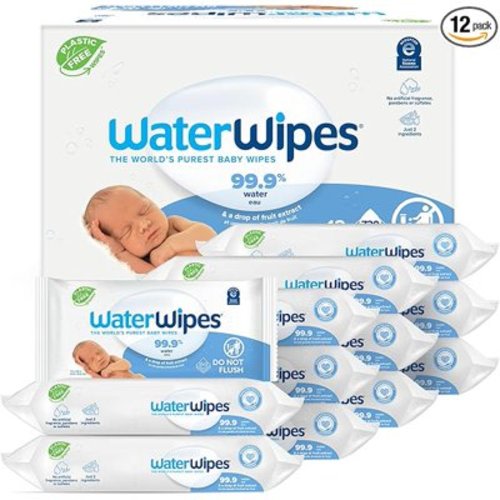 WaterWipes Plastic-Free Original Baby Wipes 99.9 Water Based Wipes Unscented and Hypoallergenic for Sensitive Skin 60 Count Pack of 12 Packaging May Vary