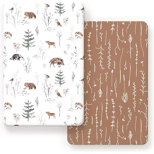 Pack n Play Sheets Fitted 2 Pack, Stretchy Ultra Soft Jersey Knit Pack and Play Sheets, Universal Fitted Portable/Mini Crib Mattresses Snug and Safe, Stylish Pattern of Jungle Animals
