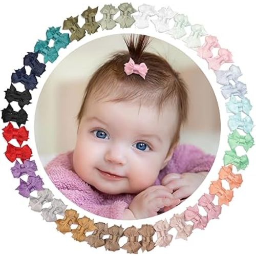 DED 40PCS 1.4" Mini Bow Snap Clips, Baby Girls Grosgrain Ribbon Bows Tiny Hair Clips Fine Hair for Girls Infants Toddlers