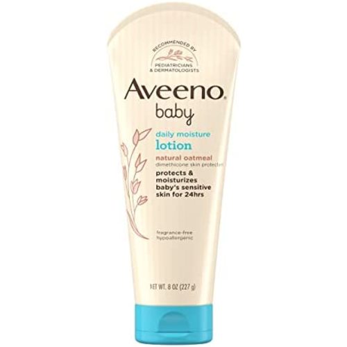 Aveeno Baby Daily Moisture Lotion for Delicate Skin with Natural Colloidal Oatmeal & Dimethicone, Hypoallergenic Moisturizing Baby Lotion, Fragrance-, Phthalate- & Paraben-Free, 8 fl. oz