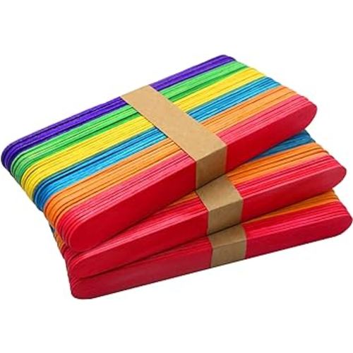 WISYOK 120 Pcs 6” Colored Jumbo Wooden Craft Sticks, Rainbow Wooden Popsicle Sticks, Wide Lollipop Sticks, Treat Sticks Ice Pop Sticks fir Creative Designs or Kids Education, Home Art Projects