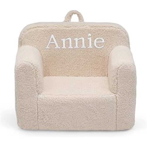 Delta Children Cozee Sherpa Chair – Customize with Name – Foam Kids Chair for Ages 18 Months and Up, Cream