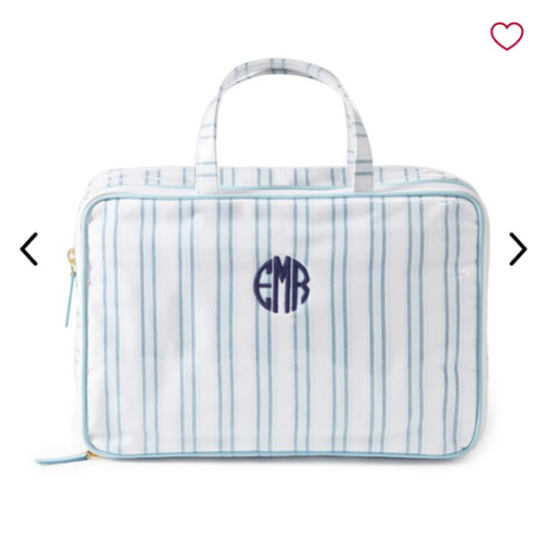 Clear Coated Travel Case— Blue Ticking Stripe