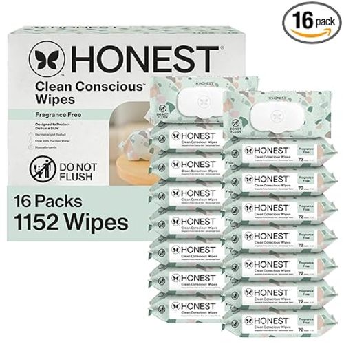 The Honest Company Clean Conscious Multi-Use Baby Wipes for Sensitive Skin, Fragrance Free, Geo Mood, 1152 Count