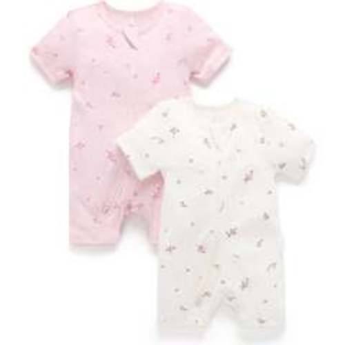 2 Pack Short Zip Romper Pale Pink Blossom Pack - Purebaby Rompers | Maisonette