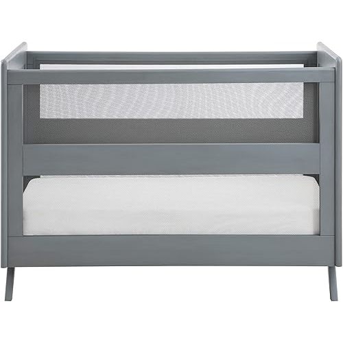 BreathableBaby Breathable Mesh 3-in-1 Convertible Crib (Toddler Bed Kit Sold Separately) — Gray — Two Adjustable Mattress Heights — Greenguard Gold Certified