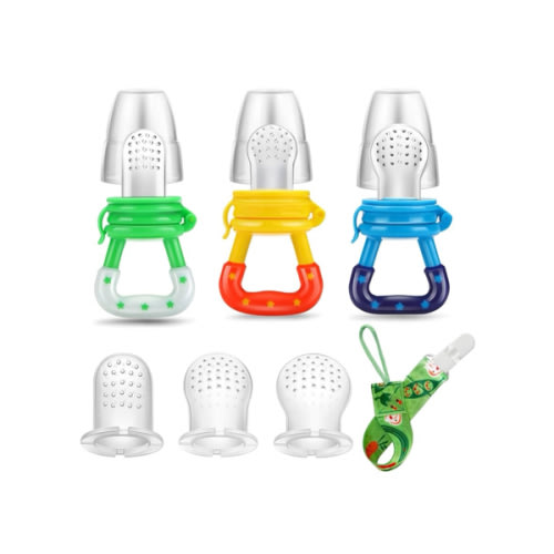PandaEar Baby Fresh Fruit Food Feeder Pacifier (3 Pack) |Training Massaging Toy Teether| Food Grade Soft Safe BPA-Free Silicone Pouches| Babies Toddlers Infants Kids