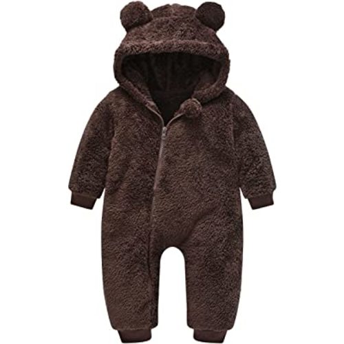 Baby Fleece Jumpsuits Infant Bear Ear Snowsuit Newborn Hooded Romper Warm Coat