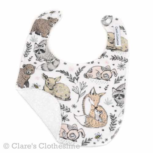 Woodland Animals Baby Bib | Deer, Bears, Raccoons, Foxes, Rabbits | Flannel and Terry Cloth Bib | Gender Neutral Baby Gift | Ready to Ship