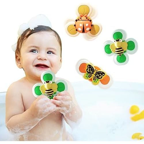 Suction Cup Spinner Toy for Baby, 3PCS Suction Spinner Toys for Babies, Early Education Toys Bathtub Toy Dining Chairs Toys Travel Toys(Silicone Spinner)