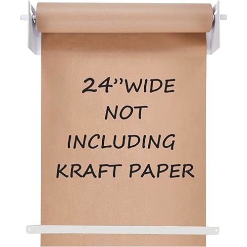 18”Kraft Paper Dispenser Holder Wall Mount, Heavy-Duty Paper Cutter Butcher Paper Dispenser to Do Lists, DIY Drawing, Taking Note, Artwork, Daily Special - White