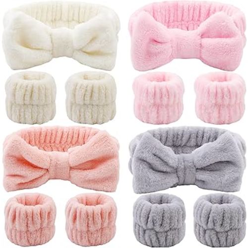 12PCS Microfiber Makeup Headbands and Wristbands Set for Women & Girls - Soft Elastic Bow Headbands with Highly Absorbent Wristbands for Face Washing, Shower, Skincare & Gifts