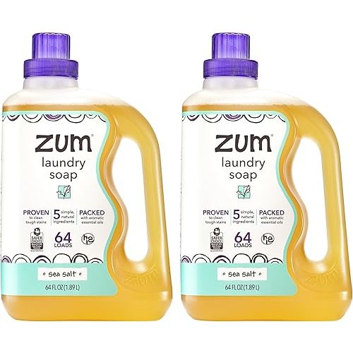 Zum Laundry Soap by Indigo Wild - Liquid, Plant-Based Soap with Baking Soda, Essential Oils, Coconut Oil & More - Wash Up to 64 Loads - Sea Salt - 64 fl oz (2 Pack)