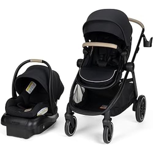 Maxi-COSI Zelia Pro 5-in-1 Travel System with Mico Pro Infant Car Seat, Baby Stroller Combo, Reversible Seat, Large Wheels, Adjustable Handle, Newborn to Toddler, Lightweight, Caspian Caviar