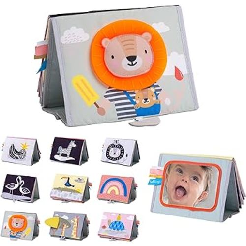 Taf Toys Savannah Infant Tummy-time Soft Crinkle Activity Book with Huge Baby Safe Mirror, 3D Activities, Textures and a Soft Baby Teether